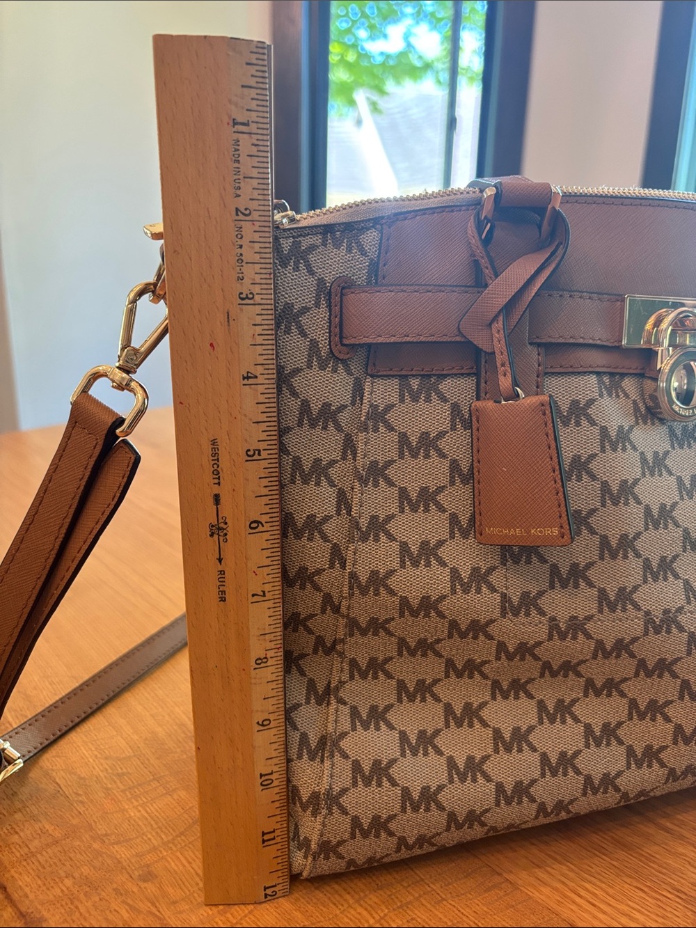 Michael Kors Brown Monogram Satchel with Gold Hardware - Picture 4 of 7